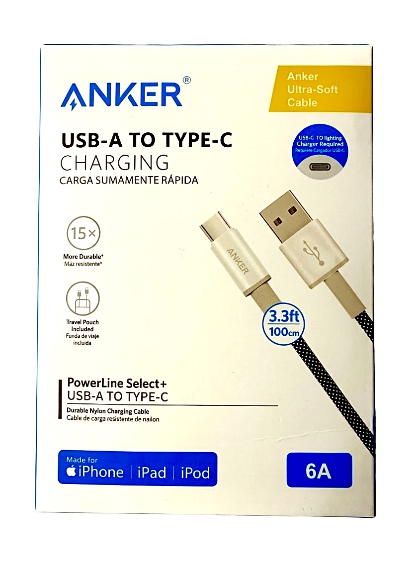 کابل تایپ سی انکر ۱ متری اصلی ۶ امپر  anker USB-A to type-c